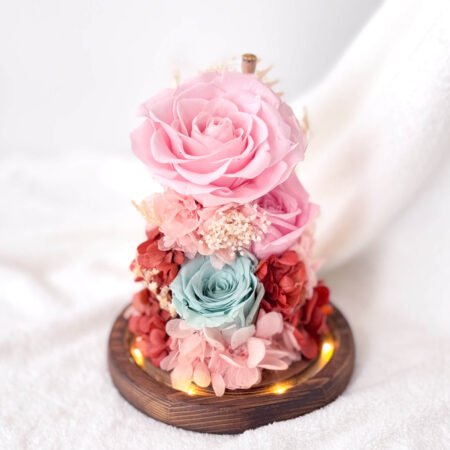 image-p-Rosy Glow Pink Preserved Flower Dome-2
