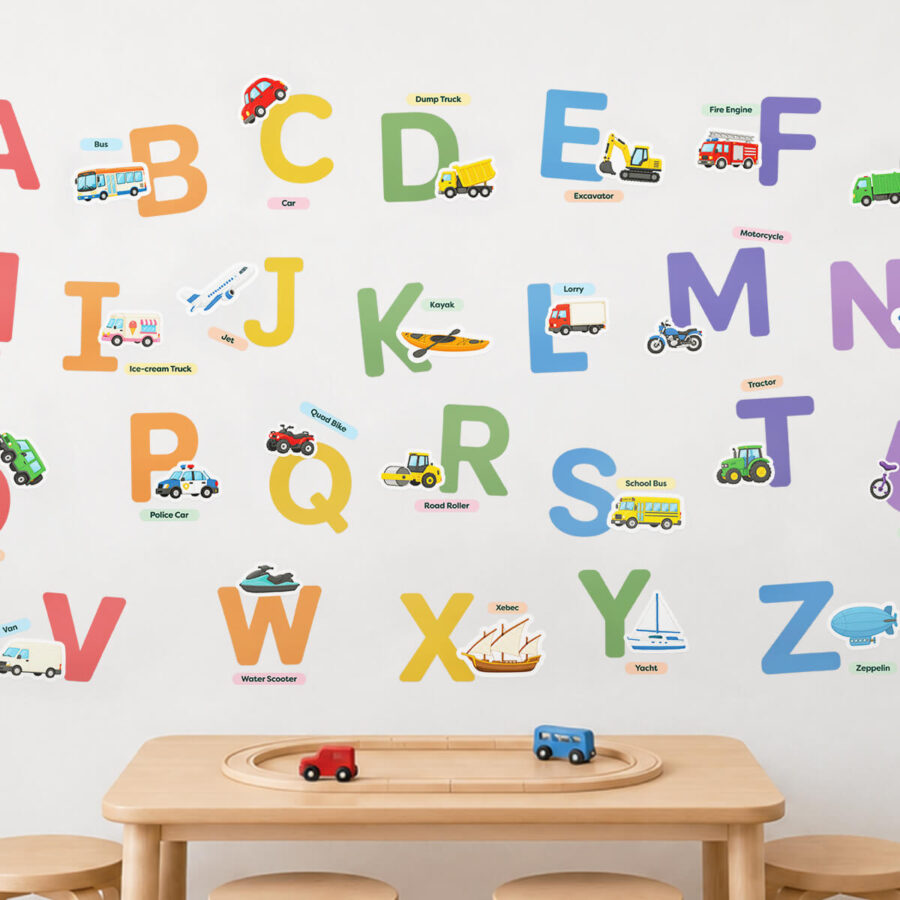 A–Z Alphabet Learning Decals | Animals, Vehicles & Daily Objects