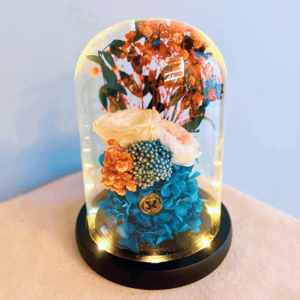 Sunset orange preserved flower dome