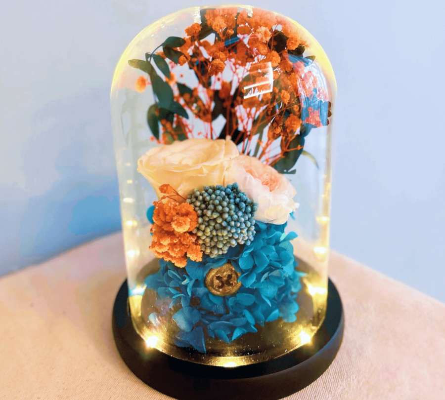 Sunset orange preserved flower dome