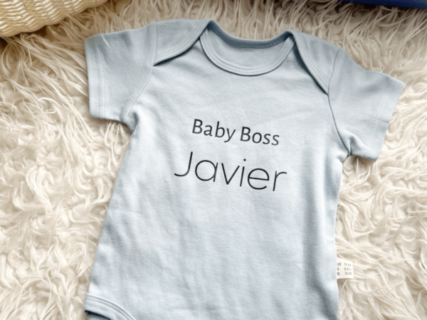 Personalised baby boss organic babygrow romper bodysuit