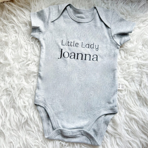 Grey little lady personalised romper