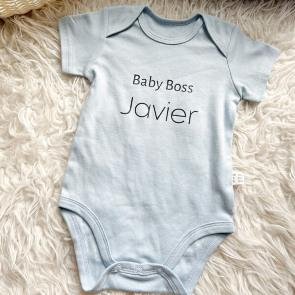 Blue baby boss personalised newborn romper