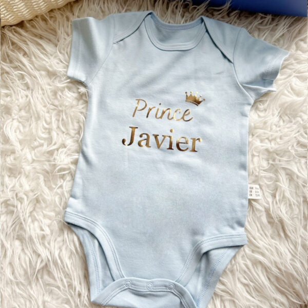 Blue prince javier personalised baby romper