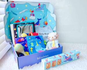 Blue personalised baby gift set