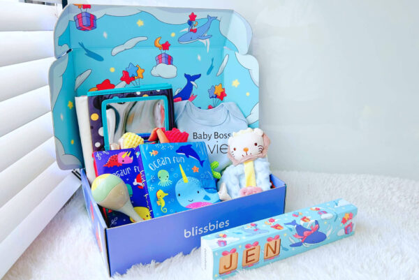 Blue personalised baby gift set