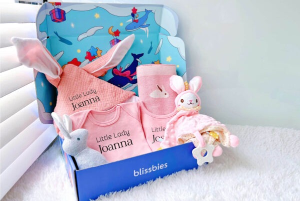 Pink strawberry personalised baby gift set