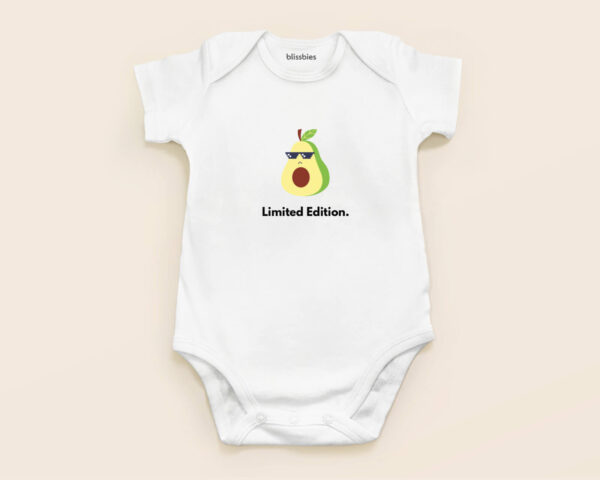 Blissbies romper white design avocado s1