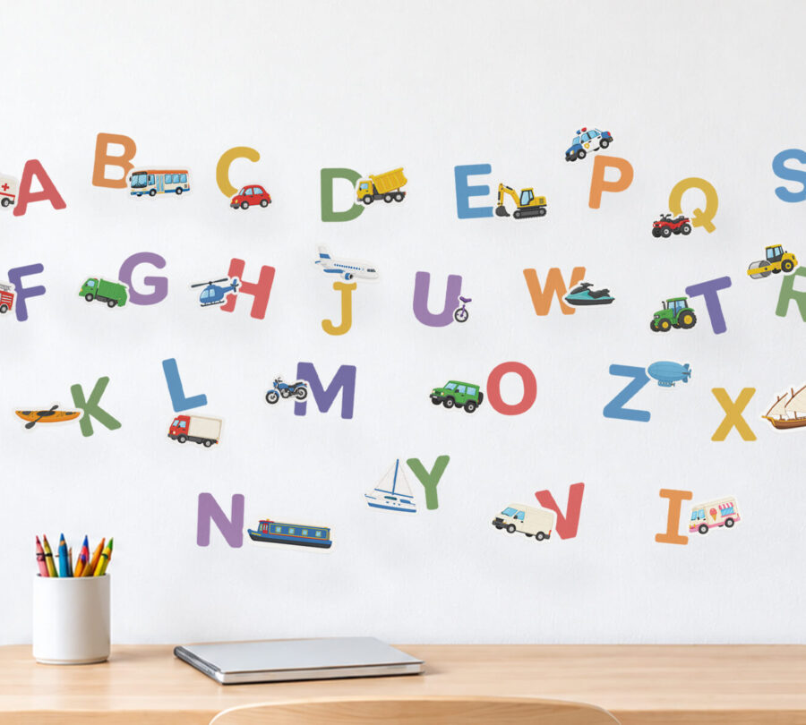 A–Z Alphabet Learning Decals | Animals, Vehicles & Daily Objects