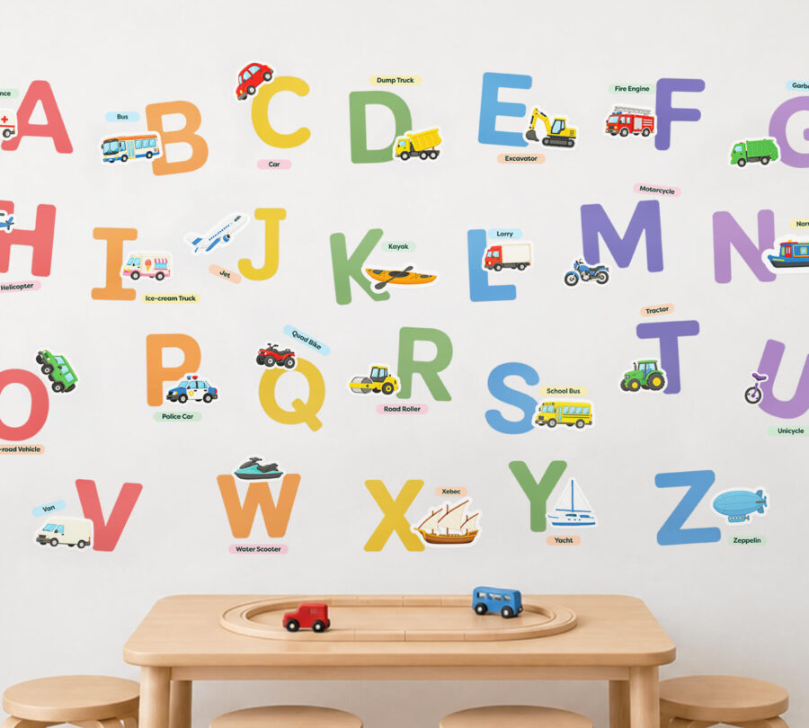 A–Z Alphabet Learning Decals | Animals, Vehicles & Daily Objects